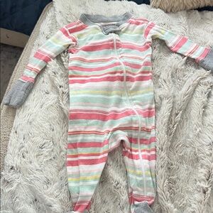 Colorful Striped Baby Onesie with Gray Trim